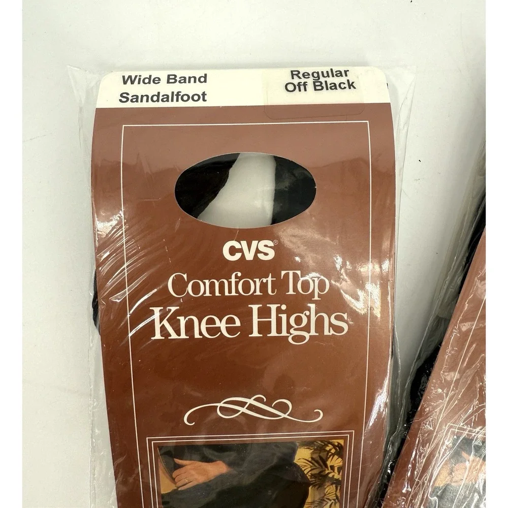 2 Pack CVS Vintage Comfort Top Knee Highs Regular Off Black Wide Band 888735 NOS